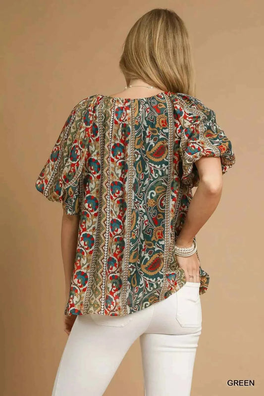 Boho Floral Stripe Puff Sleeve Blouse 1ac06ea5-7710-45dc-9587-4c60aca62495-Max-Origin