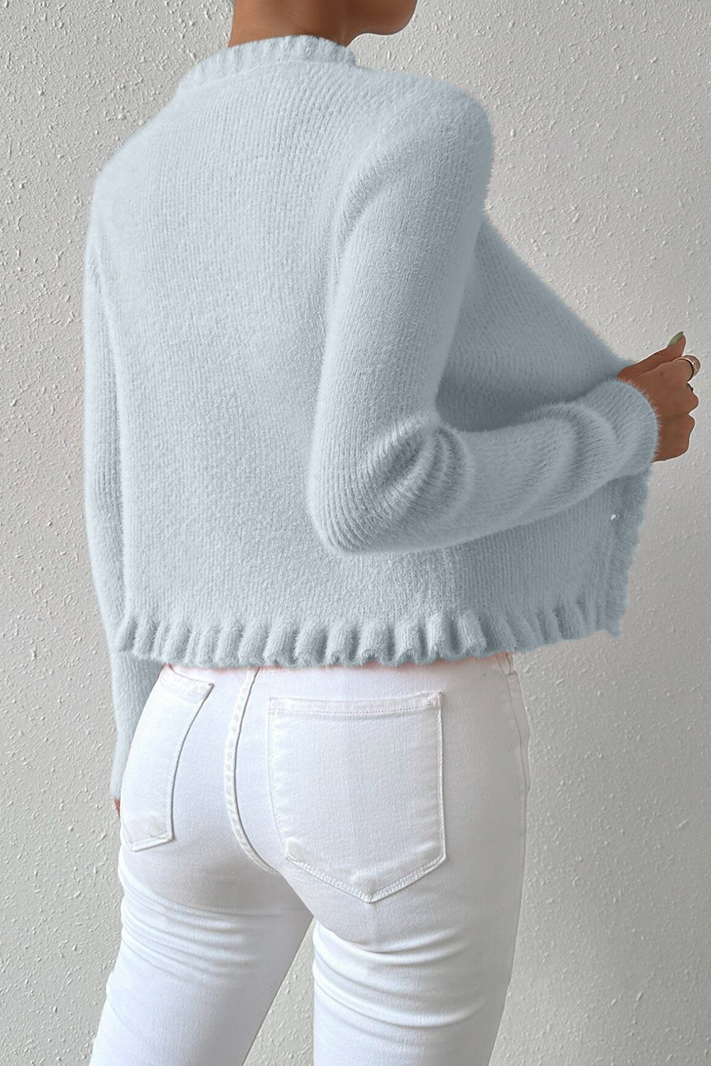 Beau Blue Pearl Button V Neck Sweater Cardigan 1ac0c401ac29ca56
