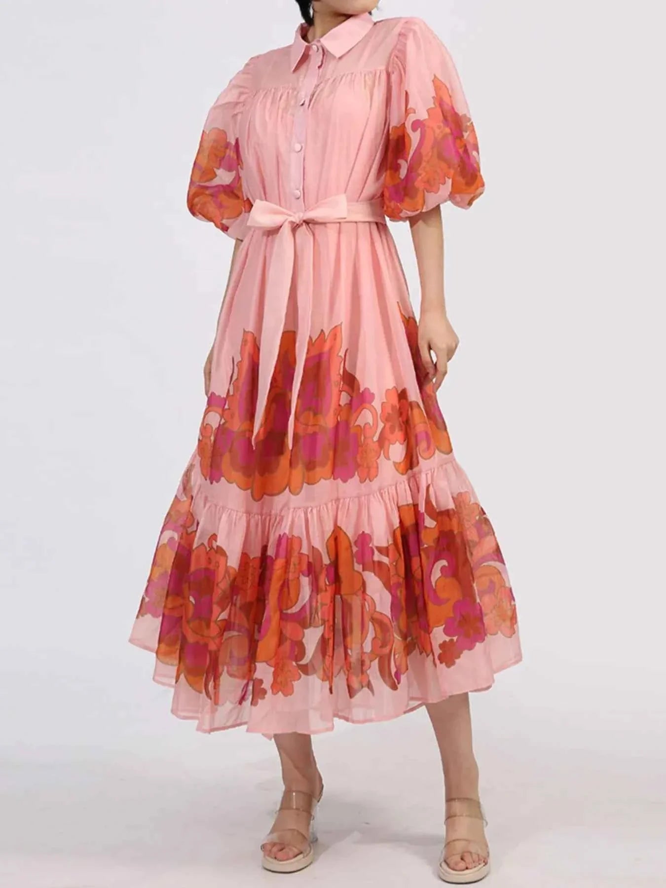 Button Front Puff Sleeve Dress Pink 1ac11f7d-9423-40ed-a46d-c781e8a5b609-Max-Origin