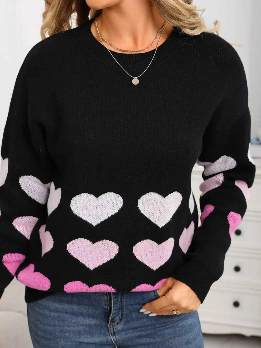 Valentine's Day Heart Pattern Crew Neck Sweater 1ac988b7-fa0e-41b5-b63d-e0d47ce178f7-Max-Origin