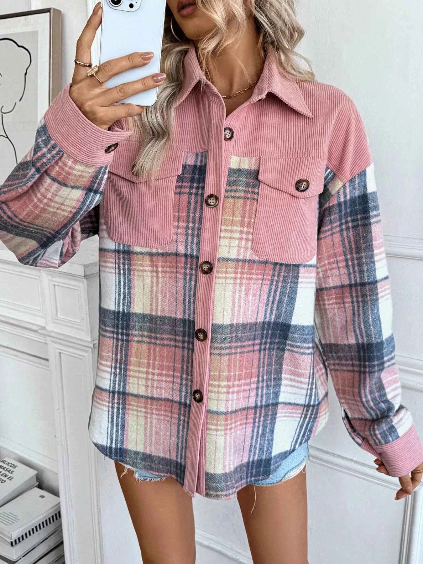 Plaid Button-Up Shacket with Chest Pockets 1acc3d89dad34de5ad2d9147dbf2af47-Max-Origin