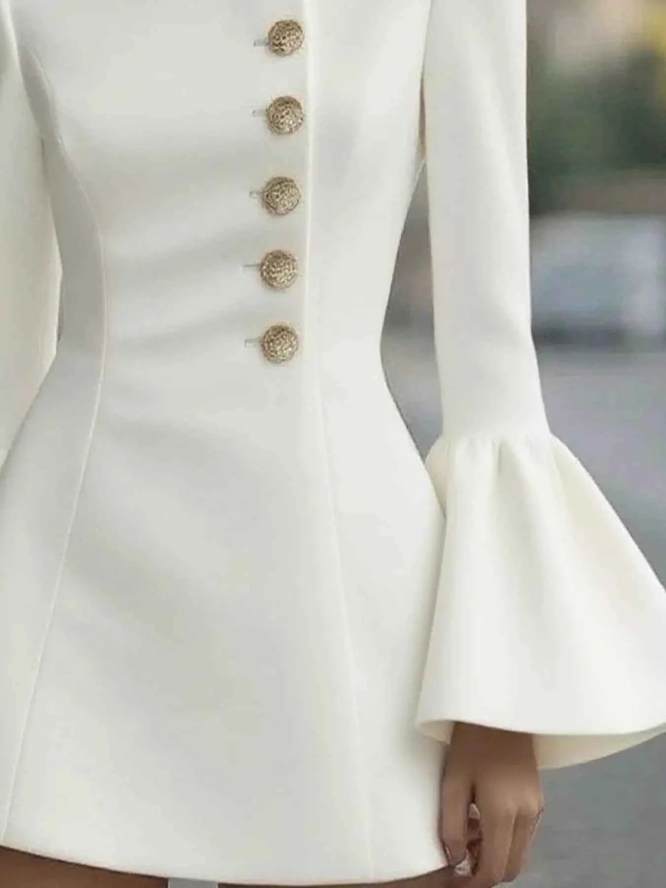 Bell Sleeve Mini Dress with Front Button 1aceba56-5e08-49a7-b910-382eb6a945c2-Max-Origin