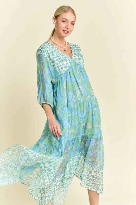 Davi & Dani Geo and Floral Print Mixed Tiered Dress 1ad04c9b34954bae9e5a9b471eae1aae-Max-Origin
