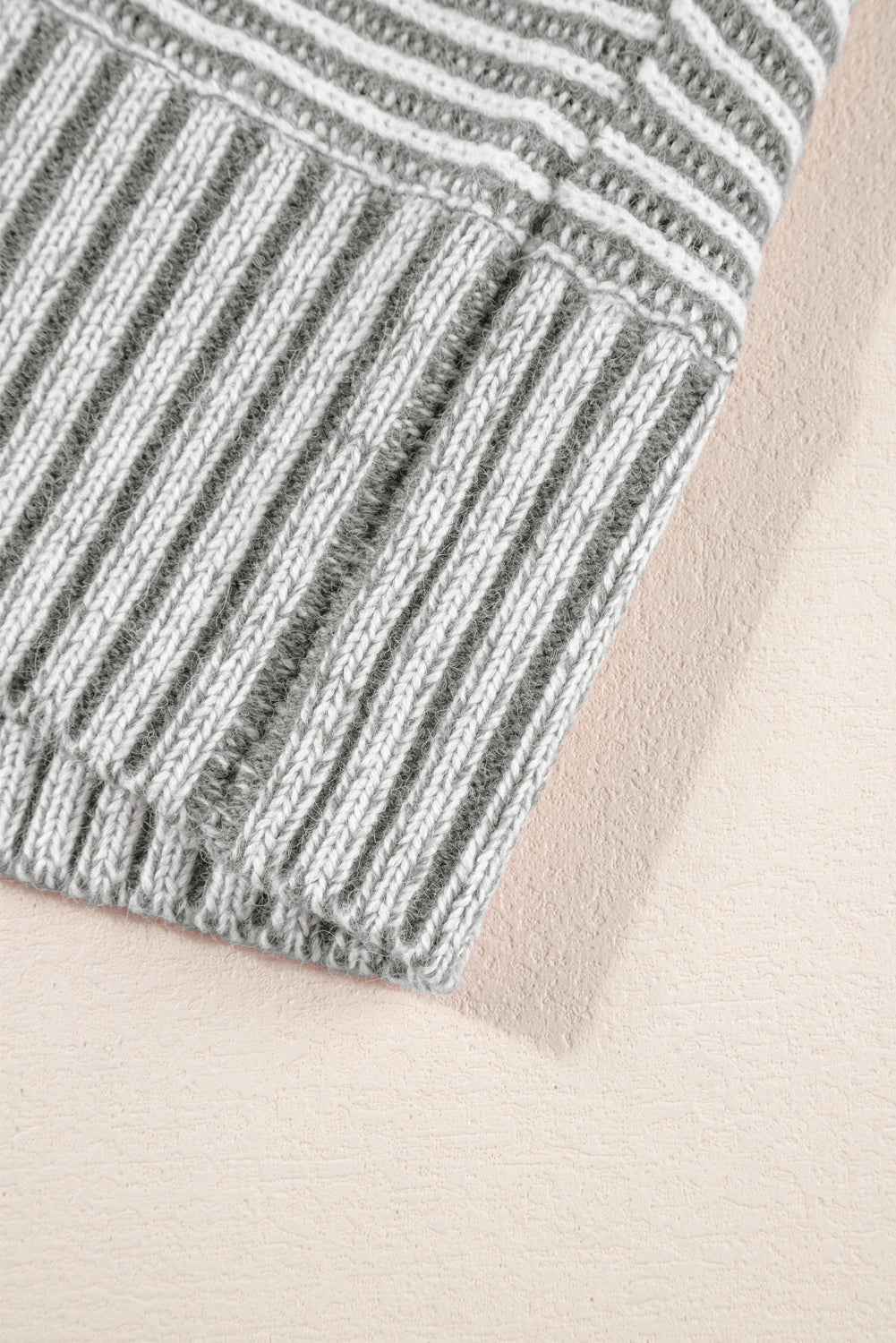 Light French Beige Striped Print Ribbed Knit Raglan Sleeve Baggy Sweater 1ad10d49f0eb9725