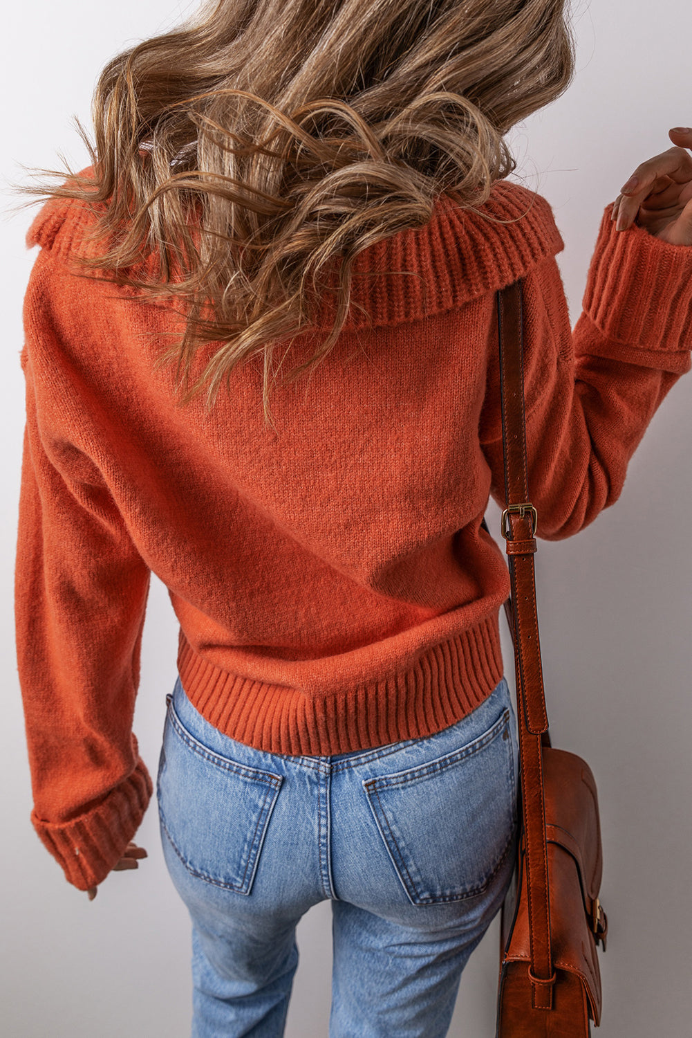Flamingo Ribbed Edge Collared V Neck Loose Fit Sweater 1ad1bc921e691ac0