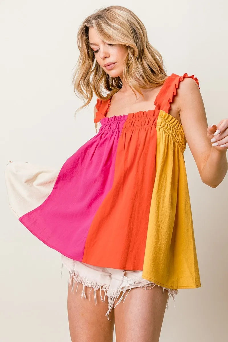 BiBi Frill Shoulder Strap Color Block Bodice Top 1ad86c5b278d4aa99641eb1c85727feb-Max-Origin