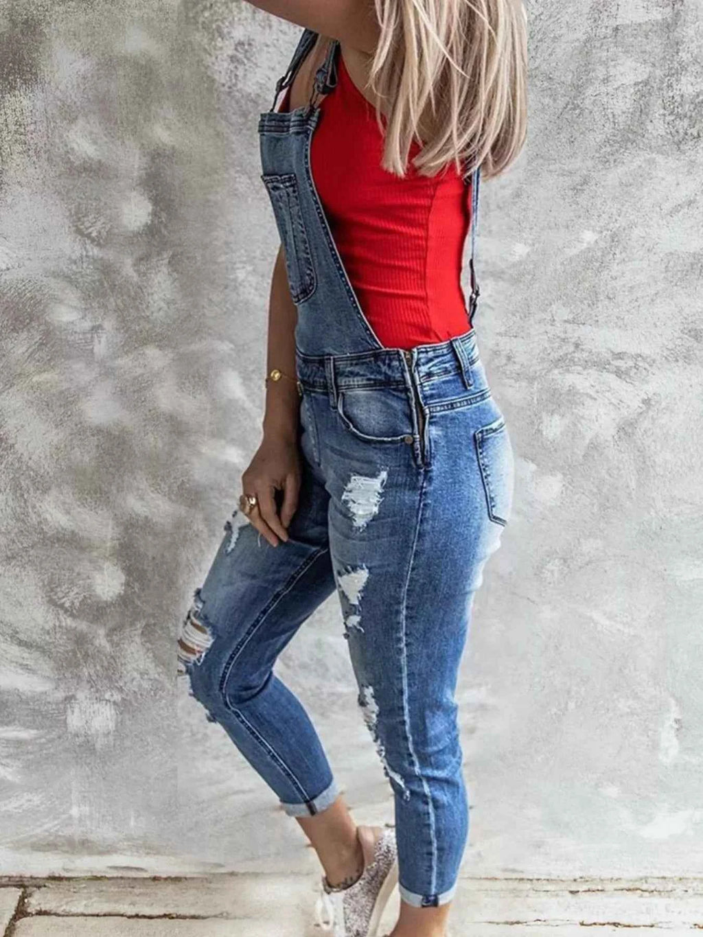 Wide Strap Distressed Denim Overalls 1ad9188a-44c6-4405-be9d-96723cbee7da-Max-Origin