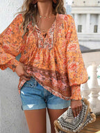 Floral Print Tie Neck Bohemian Blouse 1addfd97-e1a3-4ba5-8d3c-6495cca10a88-Max-Origin