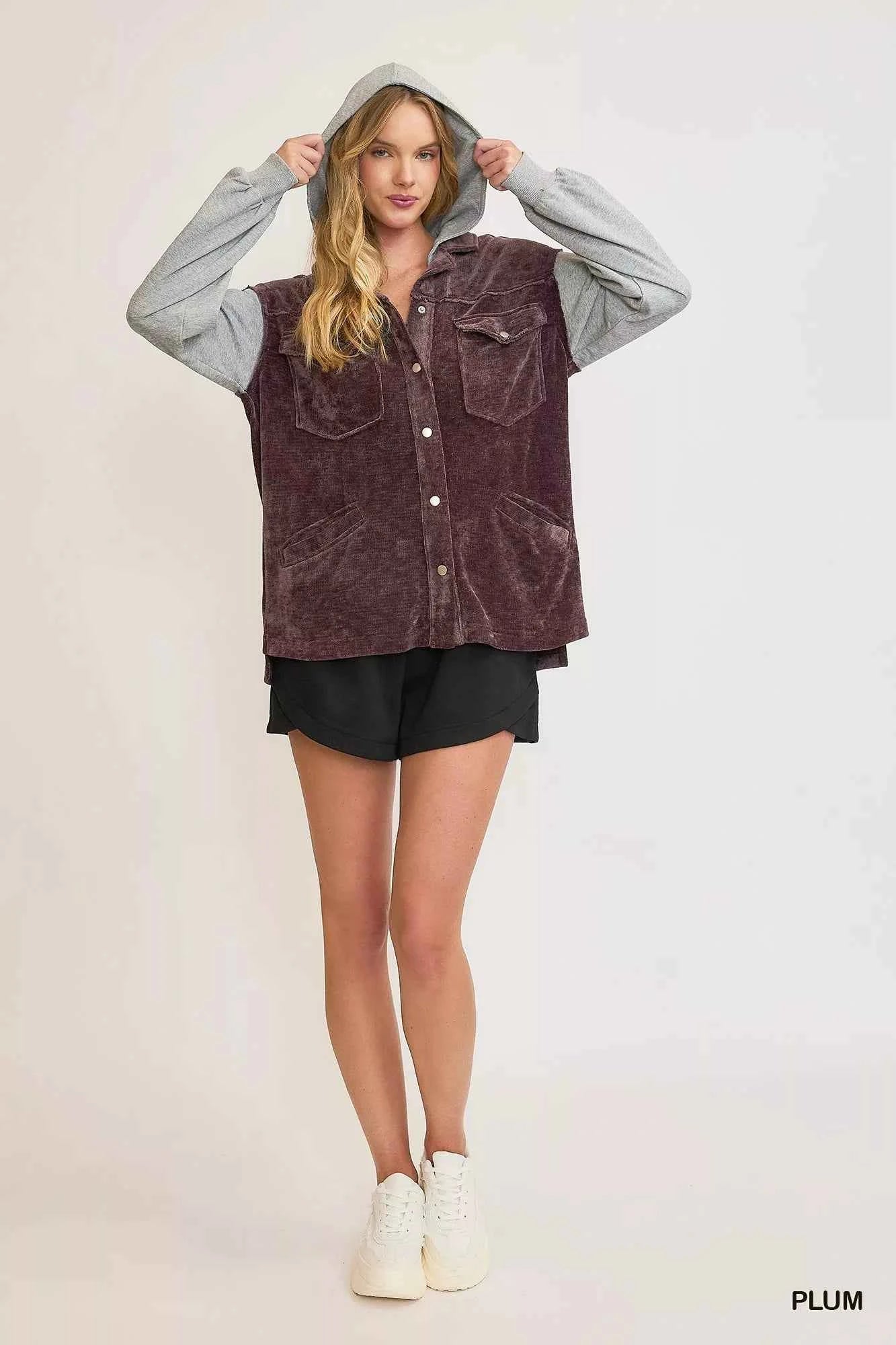 Umgee Contrast Hooded Chenille Jacket 1adfbc90-9df1-4182-b0c5-7247c52f267f-Max-Origin