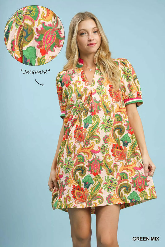 Jacquard Abstract Print Mini Dress GREEN MIX 1ae0e32a-2917-4d03-be7d-4fe68a89c7bb-Max-Origin