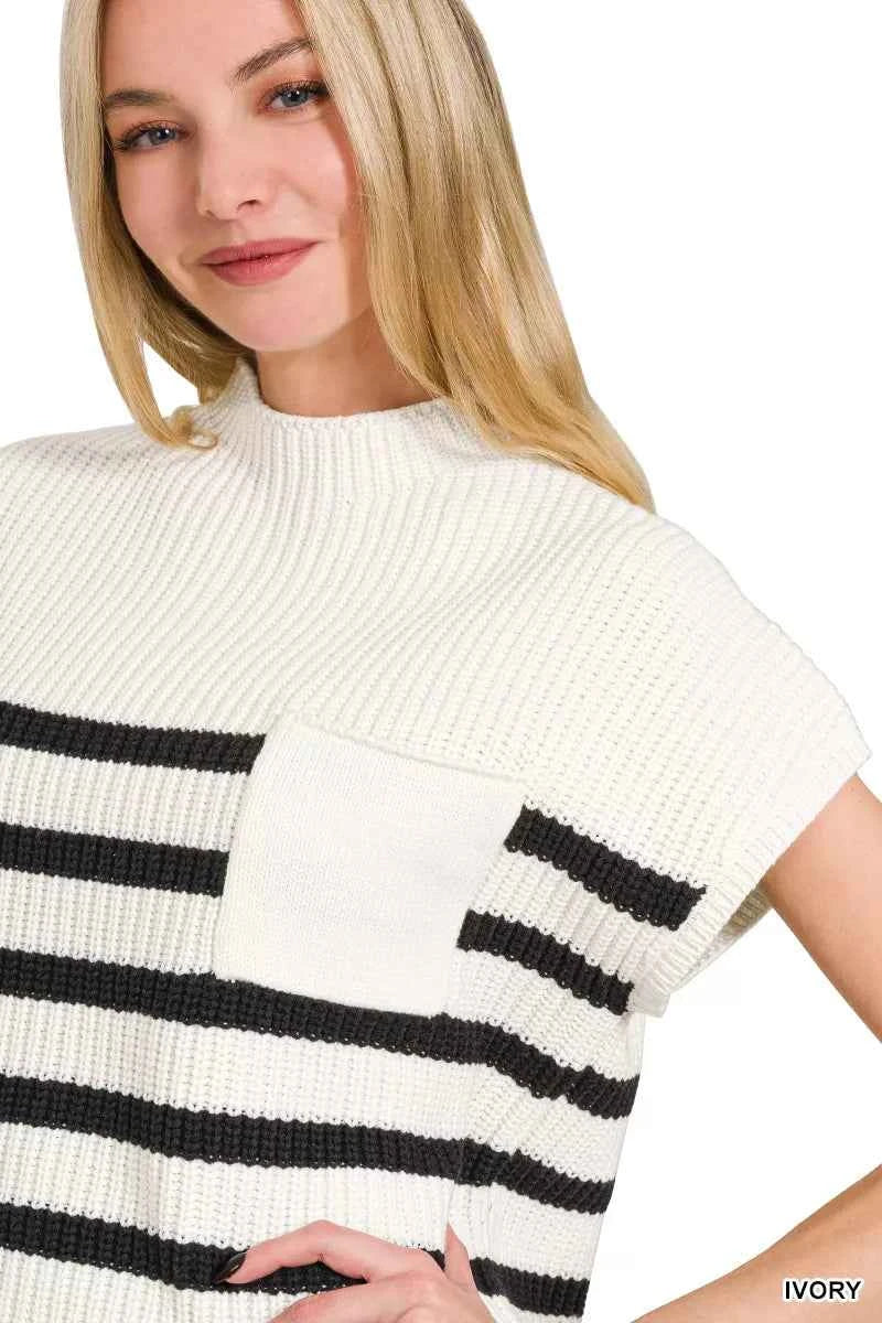 Zenana Short Sleeve Stripe Sweater 1aec8f77-f73c-4178-90f7-63f7ab5cedfd-Max-Origin