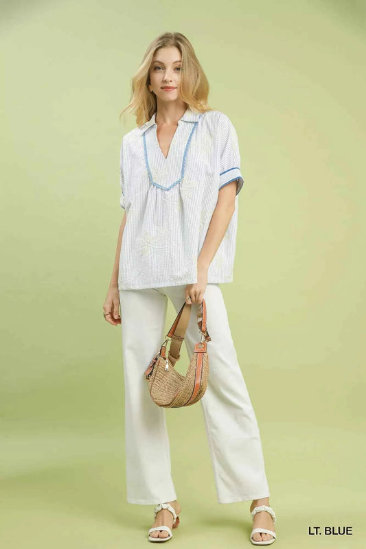 Striped Embroidered Blouse with Scallop Trim 1af2375f-0a8d-42c8-8ec6-b2458af9ac36-Max-Origin