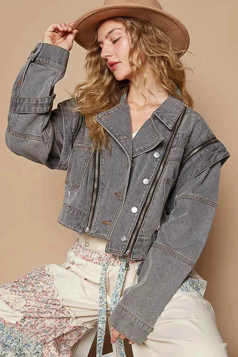 POL Cropped Denim Jacket with Functional Zipper Detail 1af3c75f-78ee-4bca-a862-d183901be137-Max-Origin