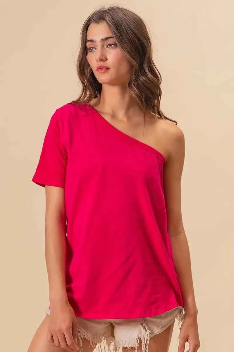 BiBi Cotton Span Knit One Shoulder Top FUCHSIA 1af974d21e694cdbb7e1d122566f4d5e-Max-Origin