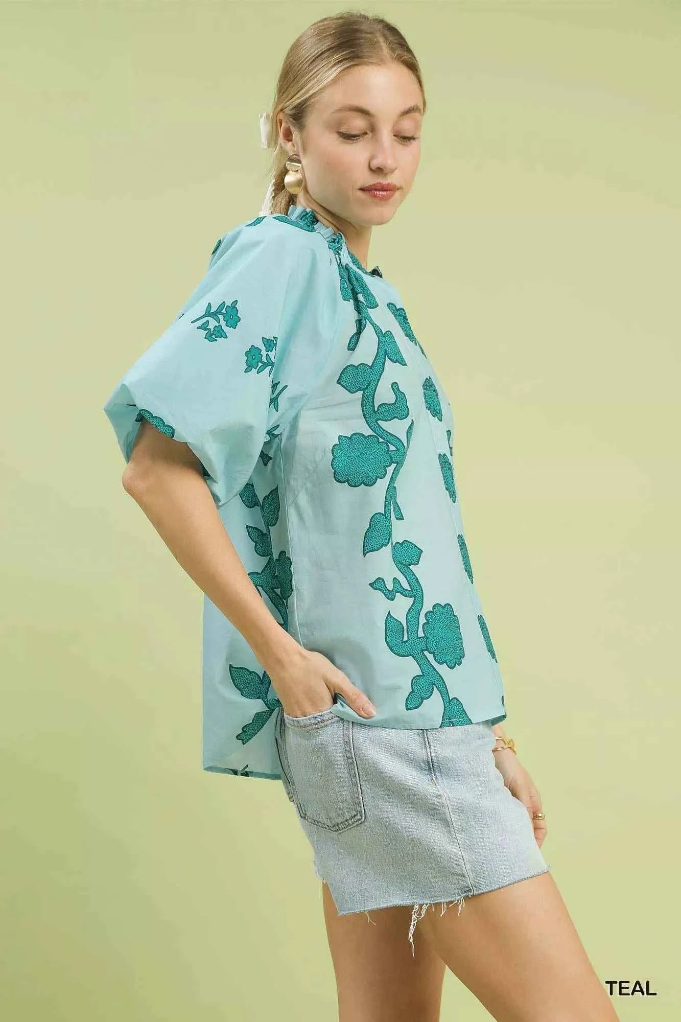 Umgee Floral Smocked Notched Puff Sleeve Blouse 1afe0fda-4093-4a94-b01a-596ca63858f7-Max-Origin