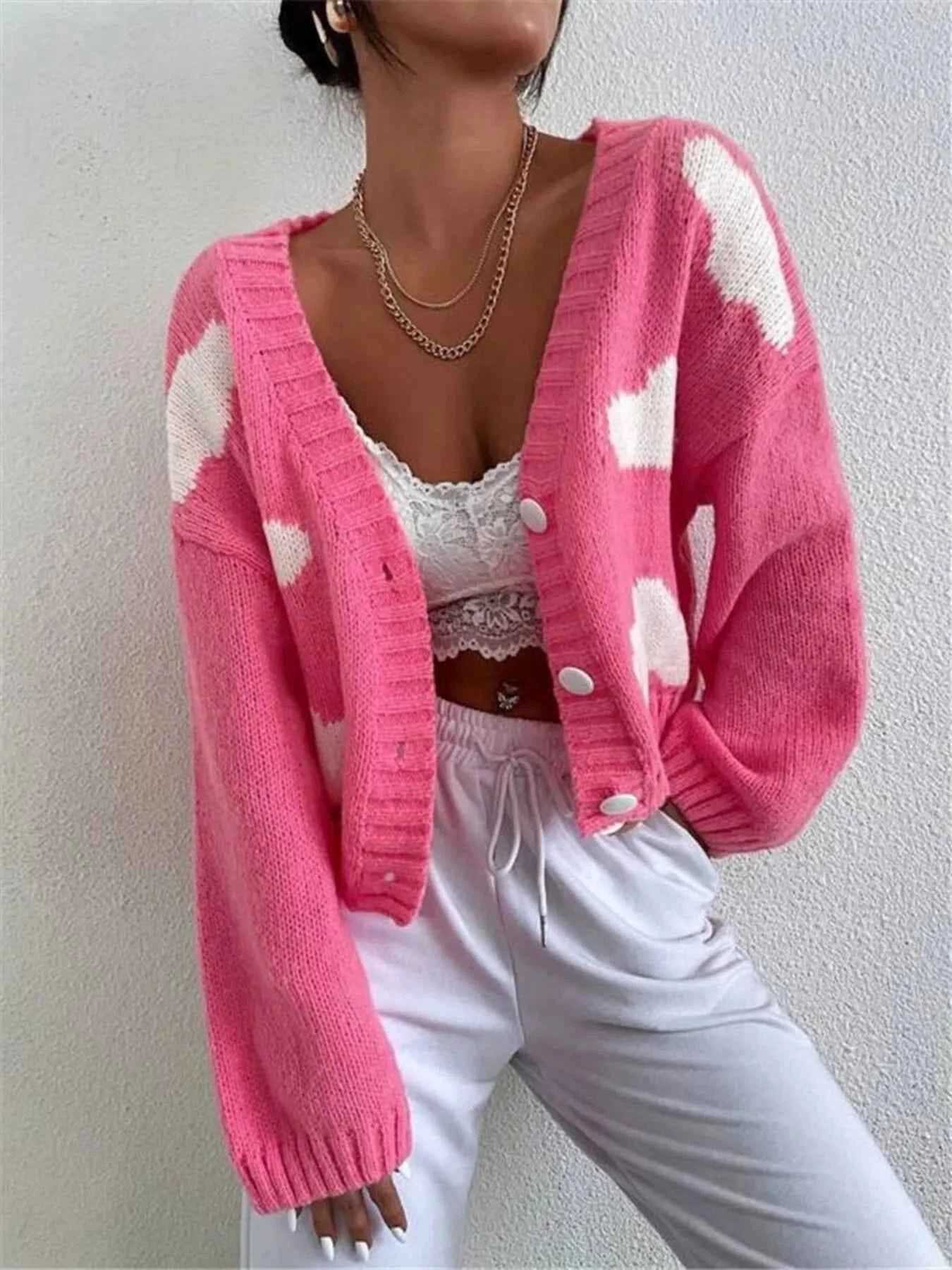 Contrast Cloud Pattern Cropped Button-Up Cardigan 1b01bce262954e98affed691b1f58ff2-Max-Origin