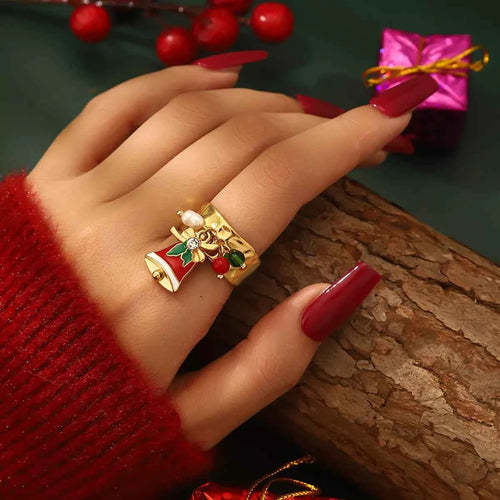 18K Gold-Plated Christmas Charm Ring Style A onesize 1b06d727-cb36-41aa-9e0e-f0e333b211fd-Max-Origin