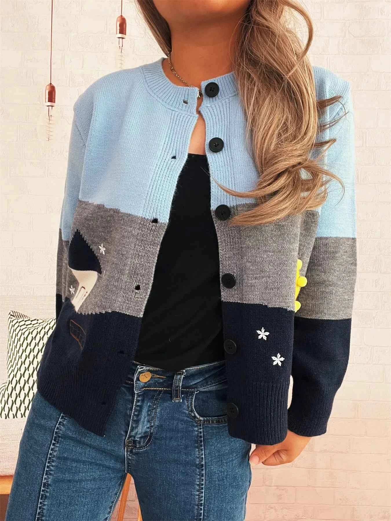 Color Block Button-Up Cardigan 1b11963a67404de19c66c39ab1650280-Max-Origin