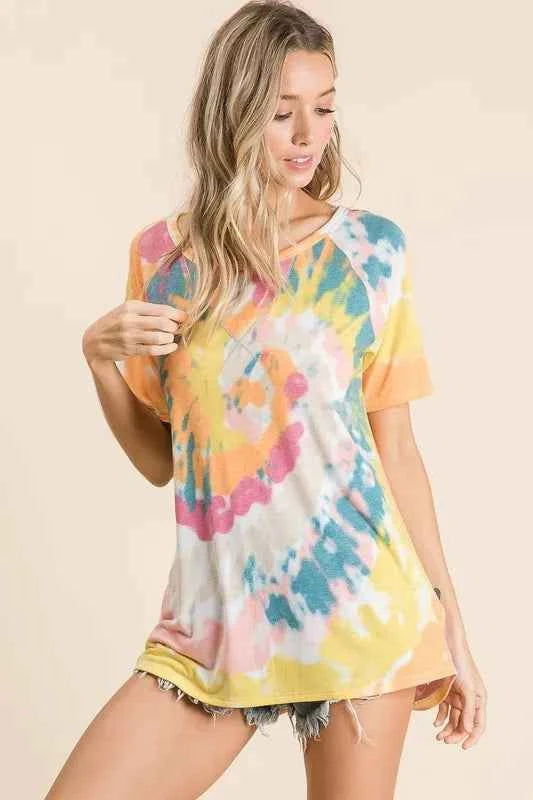 BiBi Tie Dye Print Short Sleeve T-Shirt with Raglan Sleeves 1b13fababdae47fca9b8f75ddeb7fe09-Max-Origin