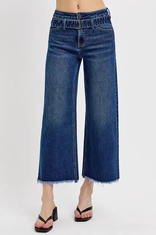 RISEN Raw Hem Wide Leg Attached Buckle Jeans 1b1508d8-cde6-4707-916c-77459913a00a-Max
