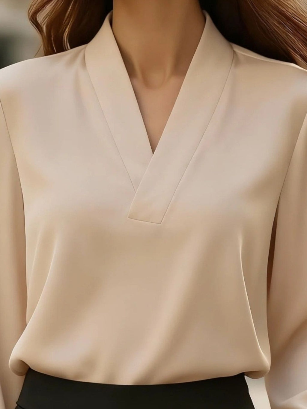 V-Neck Long Sleeve Satin Blouse 1b1dc38b-ce7a-4940-8923-184c7e809a74-Max