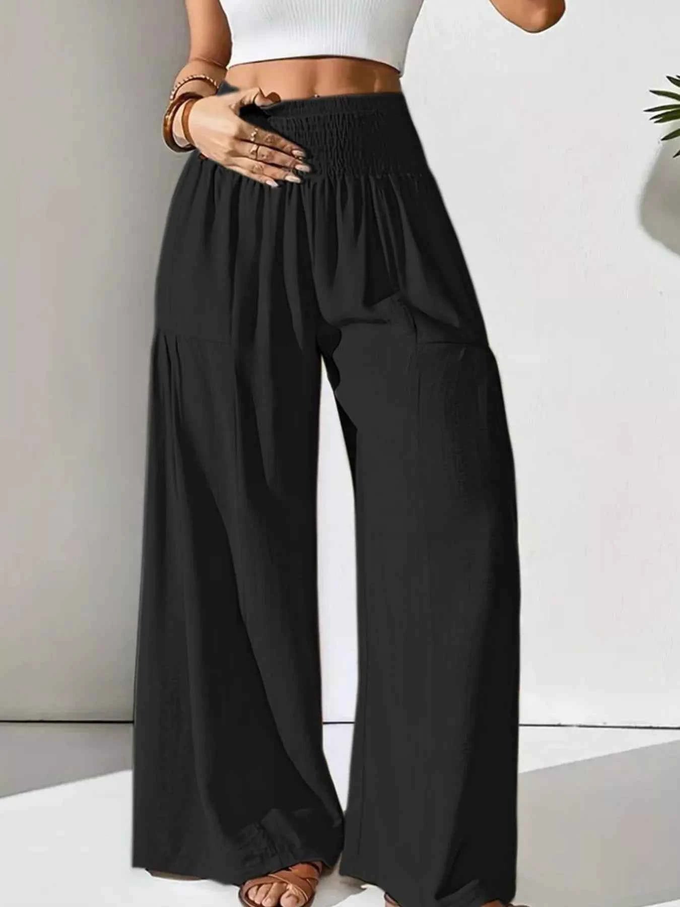 Smocked Waist Wide Leg Pants Black 1b251102-fd18-4195-83e3-e3b9da54a08f-Max-Origin