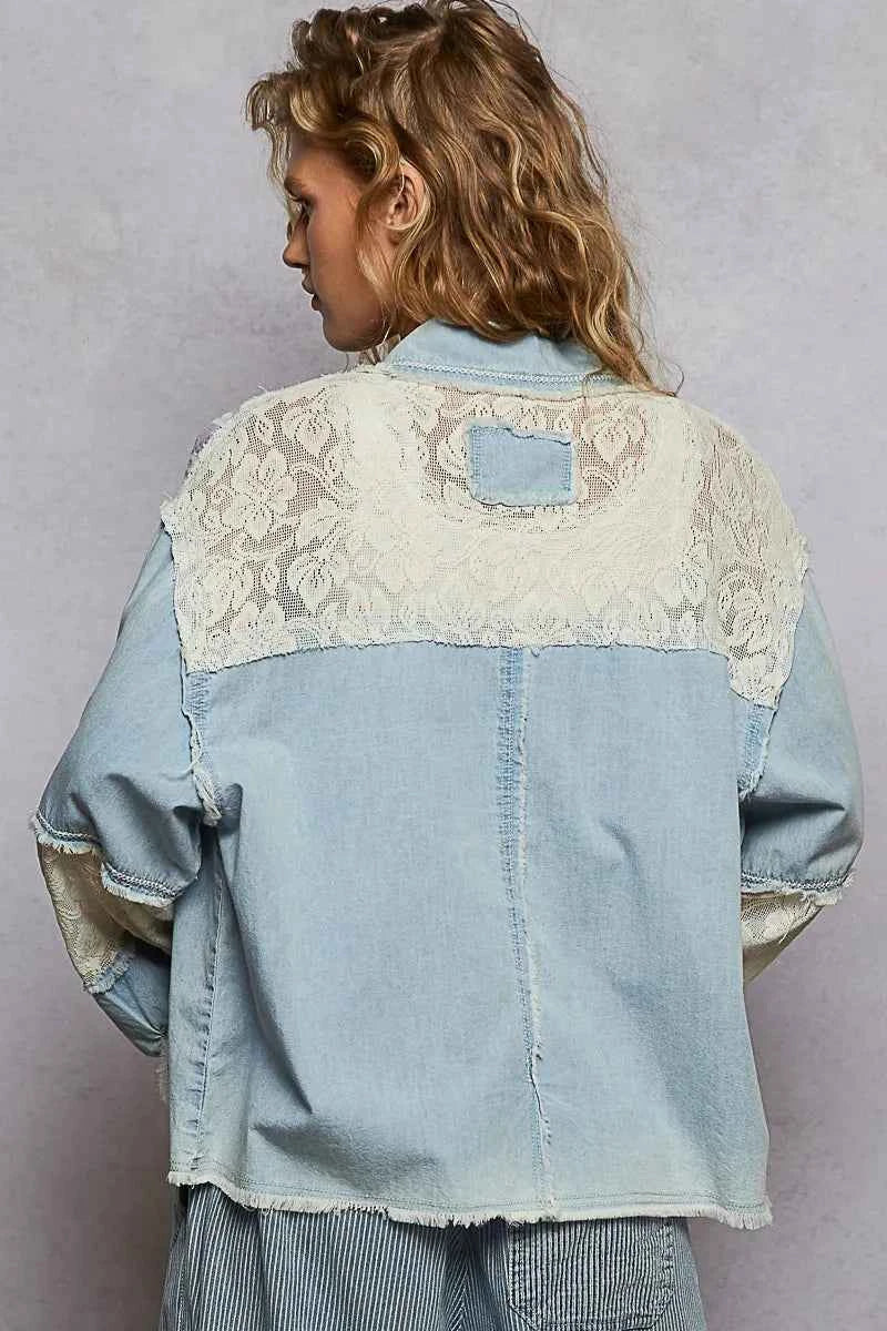 POL Printed Woven Mix Raw Hem Jacket with Lace Detail 1b316a99-545a-48db-b074-196c8deac84e-Max-Origin