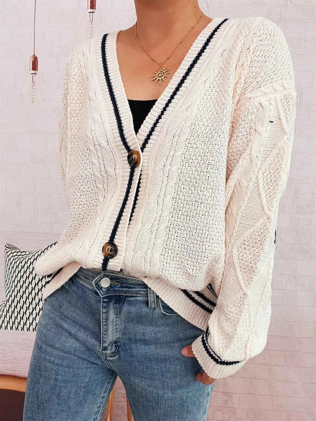 Star Pattern Button-Up Cardigan with Contrast Trim 1b356540b58442f69954a3819ad174e6-Max-Origin