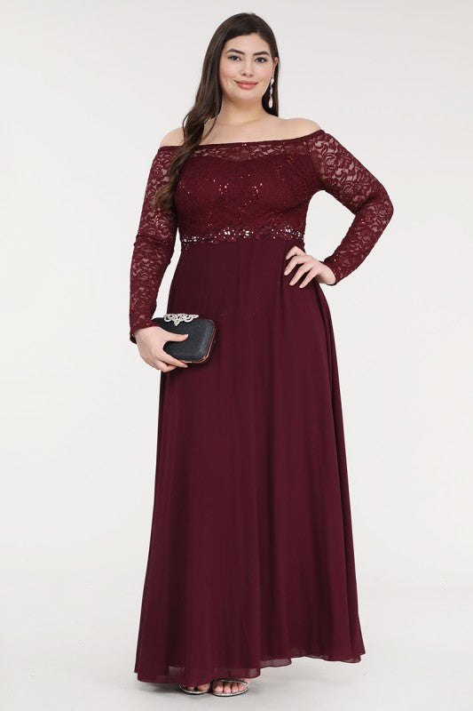 Plus Size Lace Evening Gown – Long Sleeve Chiffon A-Line Dress for Women Burgundy 1b375eab-e454-46a9-a59e-ff37c4f74e38