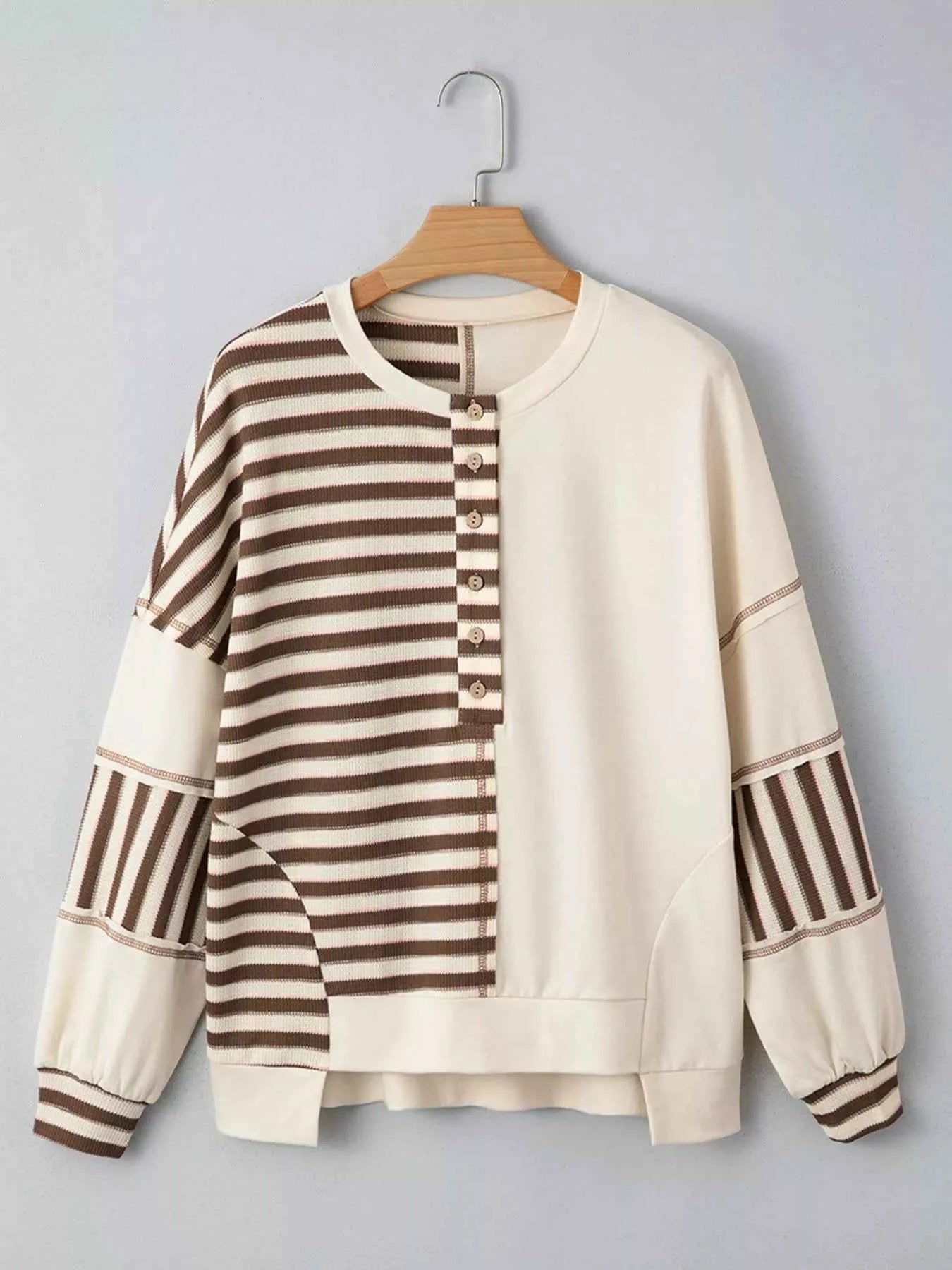 Stripe Stitched Detail Color Block Patchwork Oversized Top 1b38211f-2249-488f-aaa8-5d3d00775686-Max-Origin