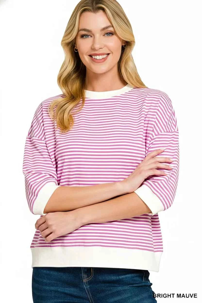 Zenana Striped Contrast Trim Banded Bottom Top 1b3ef541-4c97-44bd-95cb-99a4ef46d235-Max-Origin