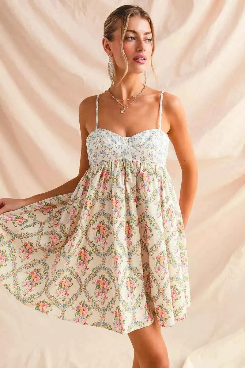 Mixed Floral Print Sleeveless Mini Dress 1b4251477871408b878a21abf055c8d0-Max-Origin