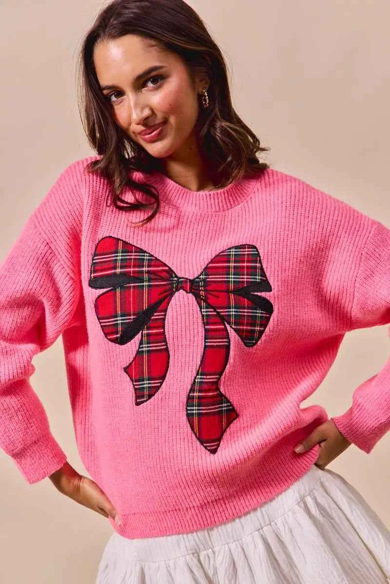 SO ME Checker Plaid Ribbon Christmas Holiday Sweater 1b503a450a3e4ea2888053f9e872aa22-Max-Origin