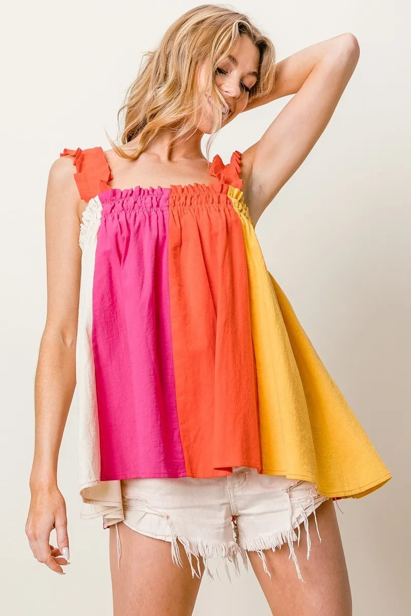 BiBi Frill Shoulder Strap Color Block Bodice Top 1b578f4add154850b05d4e44714f3590-Max-Origin
