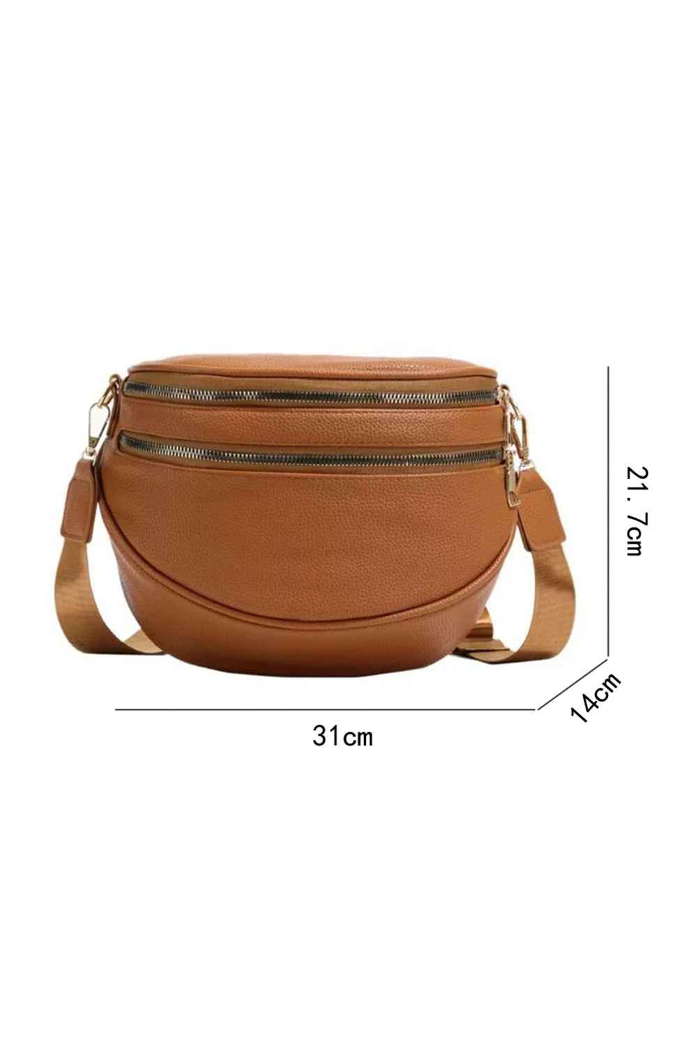 Cinnamon PU Leather Double Zipper Crossbody Bag 1b58738670d5d372