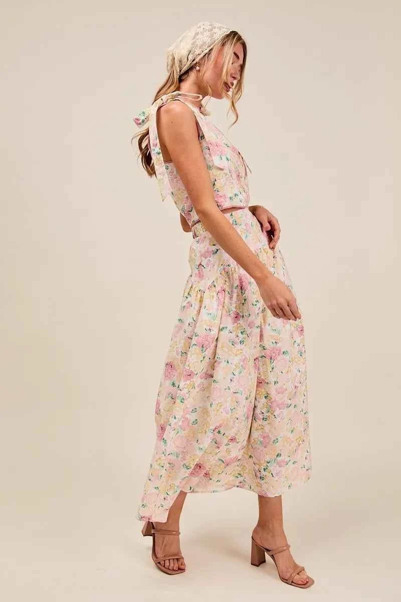 SO ME Floral Printed Woven Shoulder Bow Tie Top and Skirt Set 1b590de913964bdeb01f572030785ffc-Max-Origin