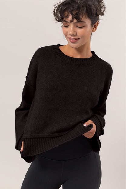 HYFVE Round Neck Dropped Shoulder Ribbed Sweater