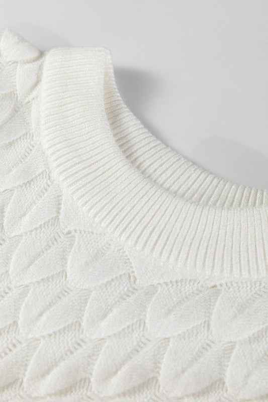 Fish Scale Textured Knit Short Sleeve Sweater 1b615b17-c24b-4747-bf5f-24ee4ea4dd09