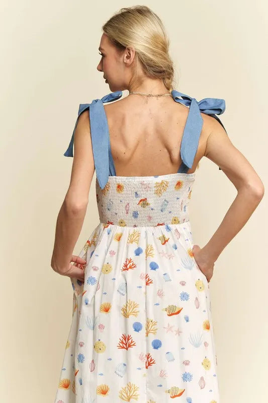 Davi & Dani Denim Binding Detail Smocking Summer Maxi Dress 1b6fcef5c8014f629b23dbdeb60d4f5f-Max-Origin
