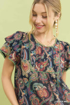 Umgee Mix Paisley Ruffle Sleeve Top 1b76fc42-40e7-4202-96e1-9c8964f36241-Max