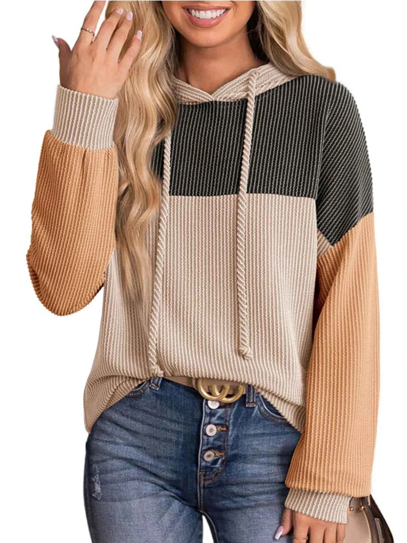 Drawstring Color Block Long Sleeve Hoodie 1b78b9f0886b4e77b2913183b432abe7-Max-Origin