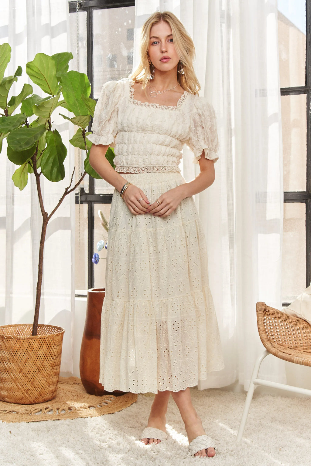 ADORA Lace Smocked Waist Peasant Top 1b832b18374b48a1952ca8621e42a790-Max-Origin