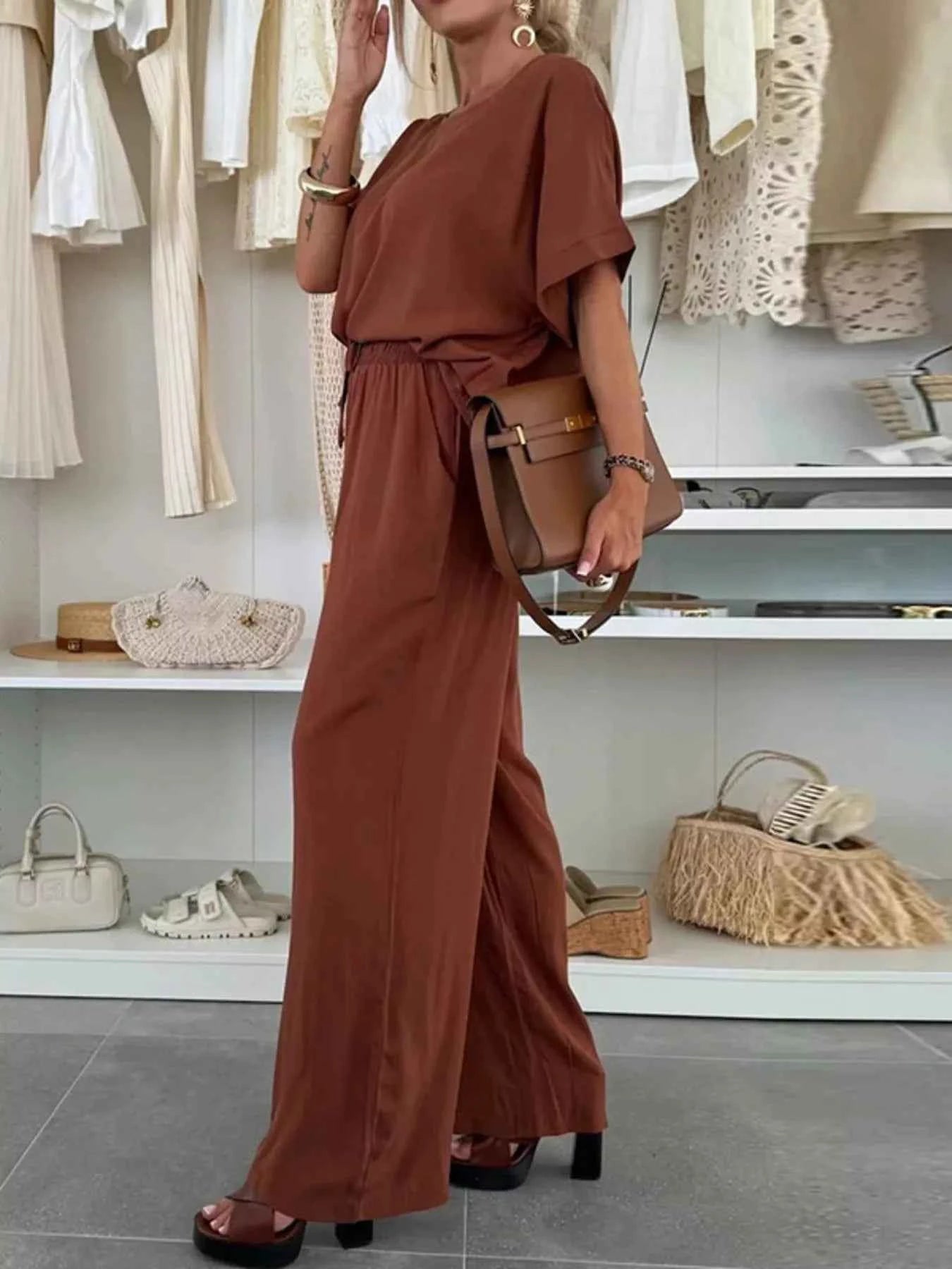 Full Size Casual Loose Round Neck Top and Pants Two-Piece Set Plus Size Dark Brown 1b846052-d941-42e4-86f9-b566b7d9f037-Max-Origin