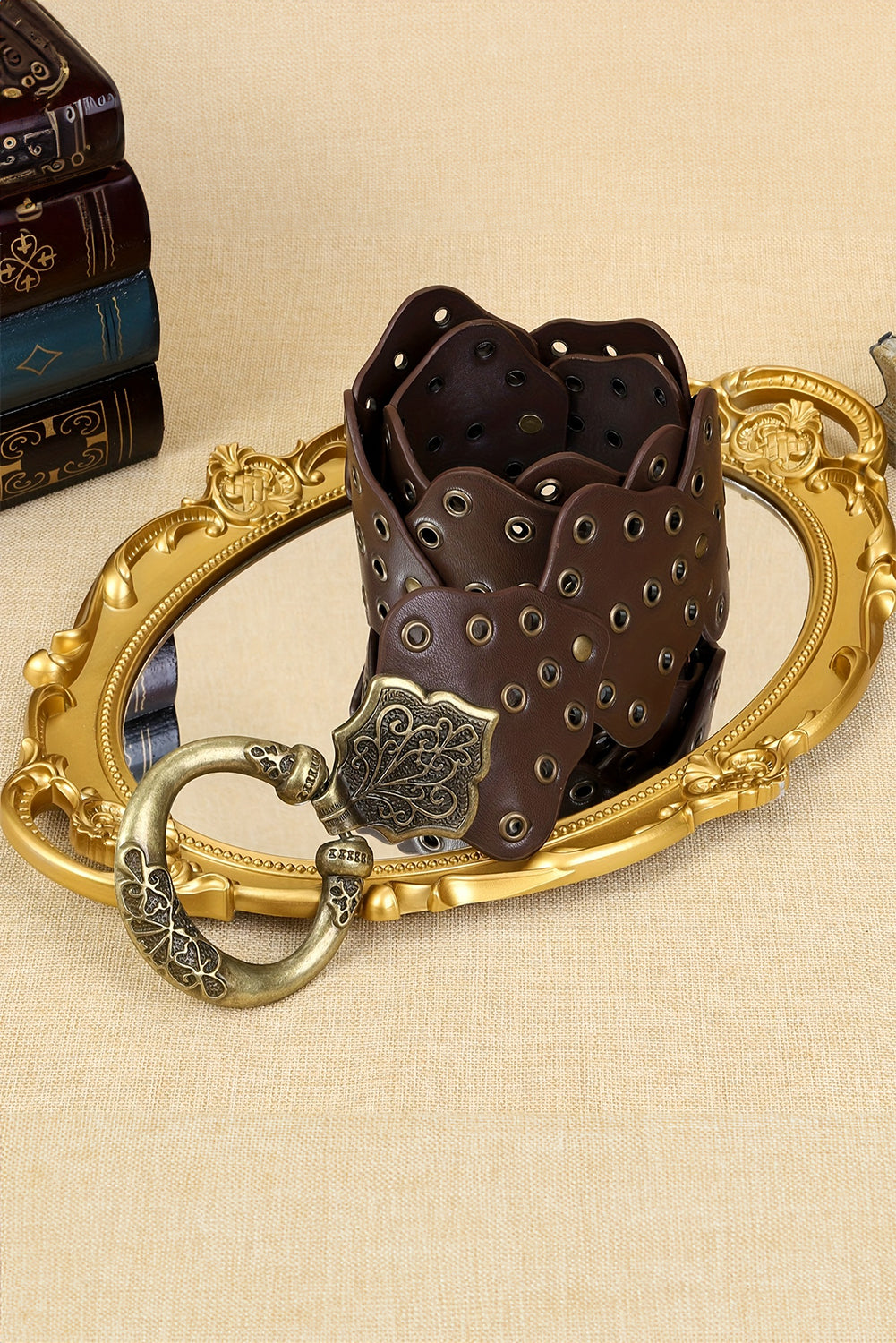 Chestnut Retro Hollow Disc Wide Belt 1b85ba26d45a0c31