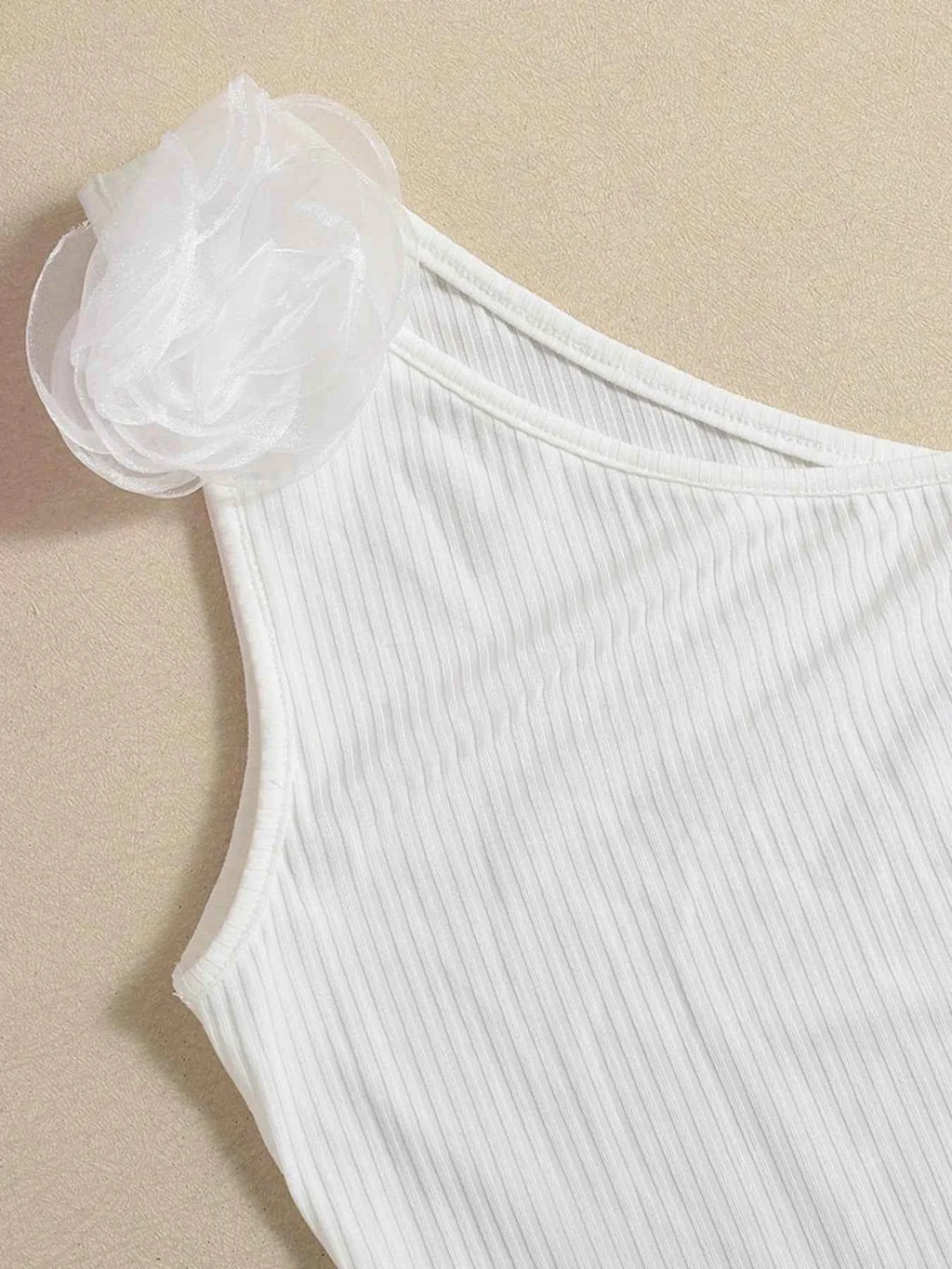Flower Ribbed Single Shoulder Tank 1b8f5a57179145aca7efad6a40511149-Max-Origin