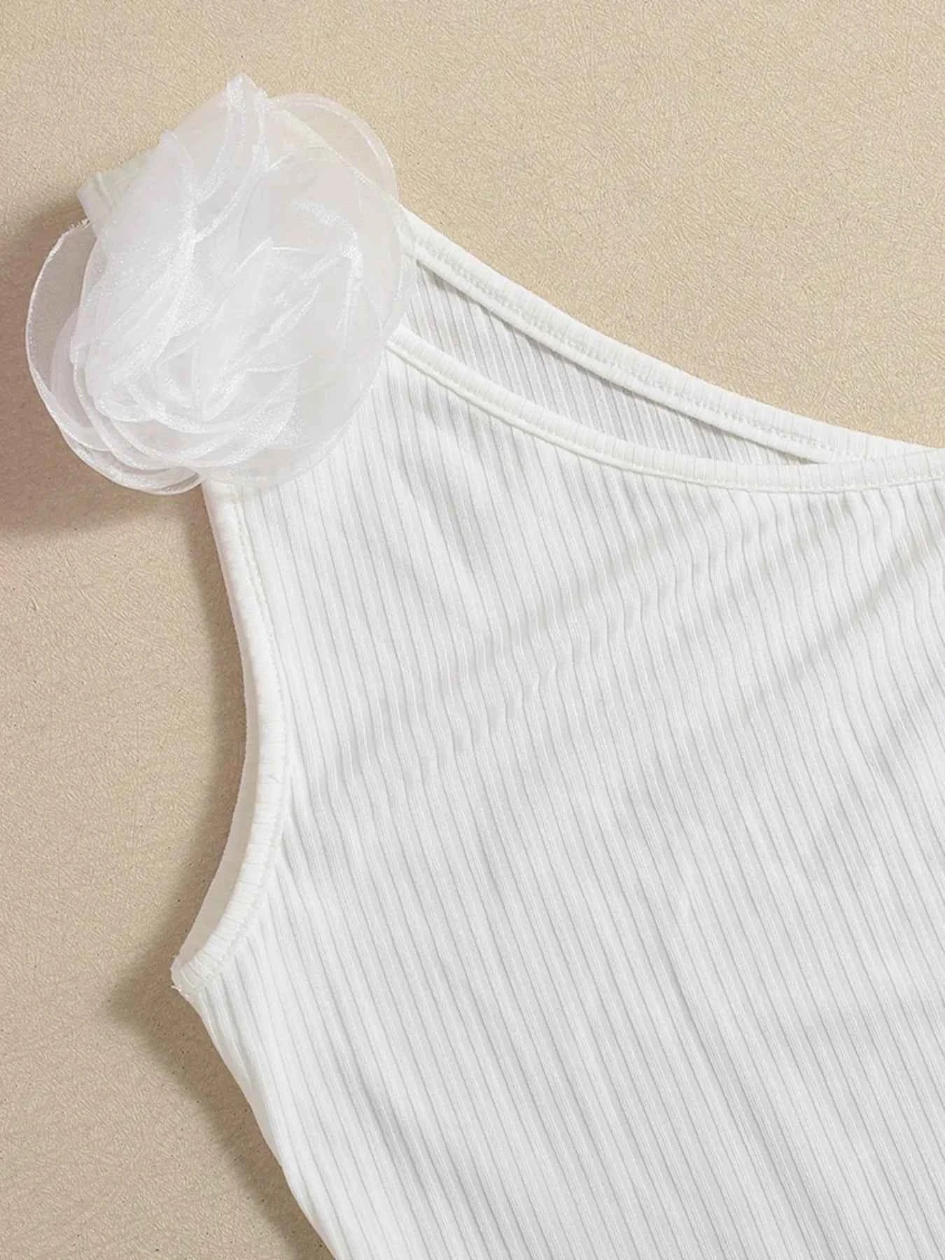 Flower Ribbed Single Shoulder Tank 1b8f5a57179145aca7efad6a40511149-Max-Origin