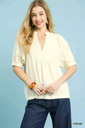 Umgee Textured Smocked Peasant Top CREAM 1b99b630-752d-411d-9610-8e05922297c8-Max-Origin