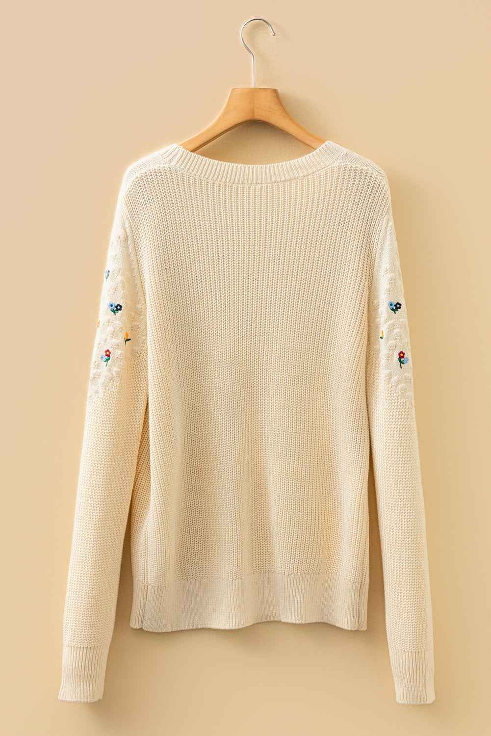 Jet Stream Mixed Texture Knit Flower Embroidered Detail Casual Sweater 1ba07418cc392815