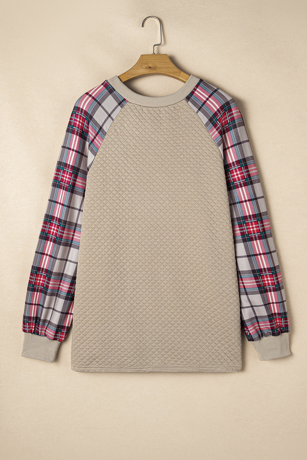 Apricot Plus Size Plaid Raglan Sleeve Crew Neck Sweatshirt 1baa2e7af58f3964