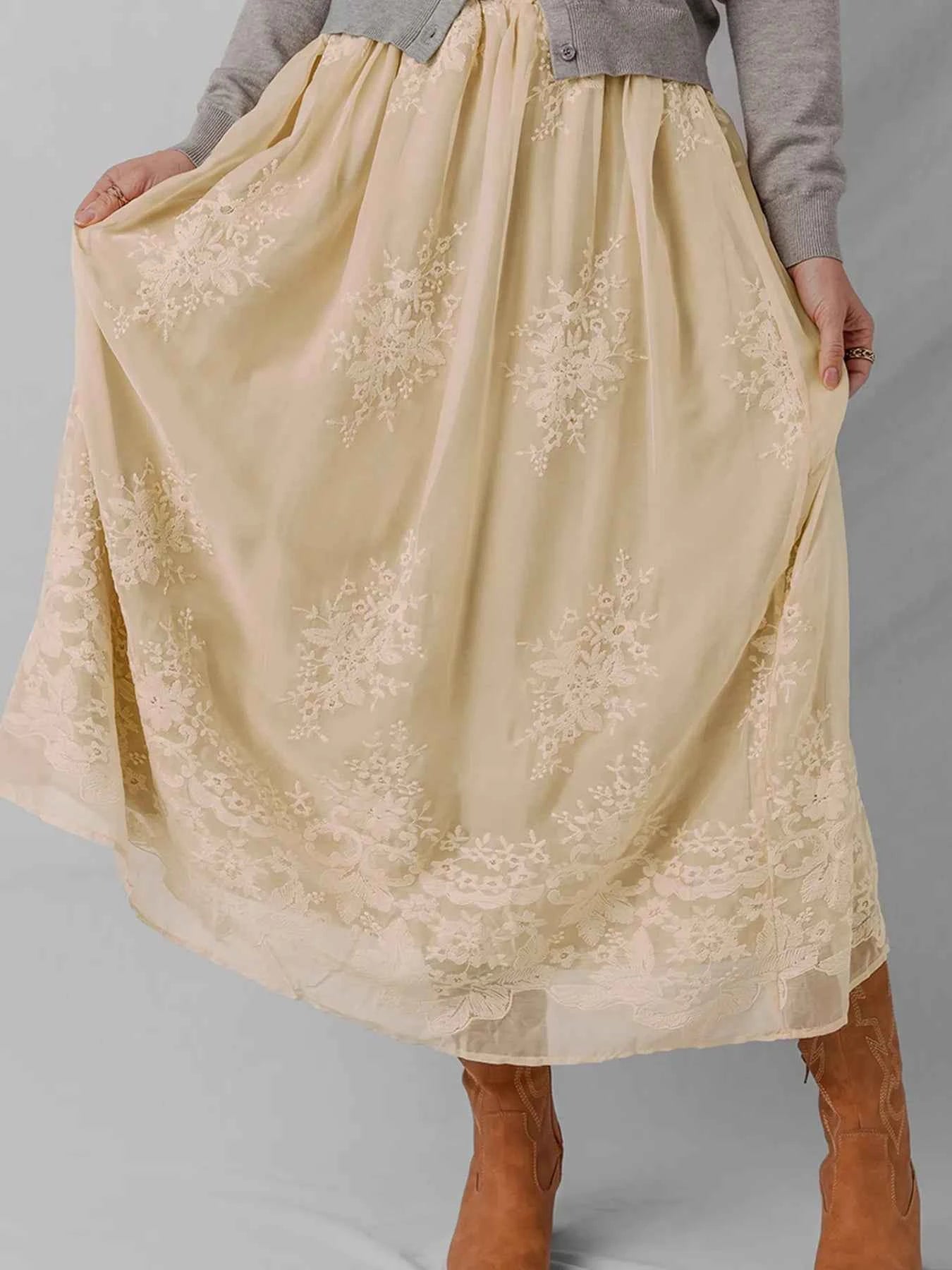 Embroidered Mesh Overlay Flowy Midi Skirt 1bad25810844450fa262baee5a13648f-Max-Origin